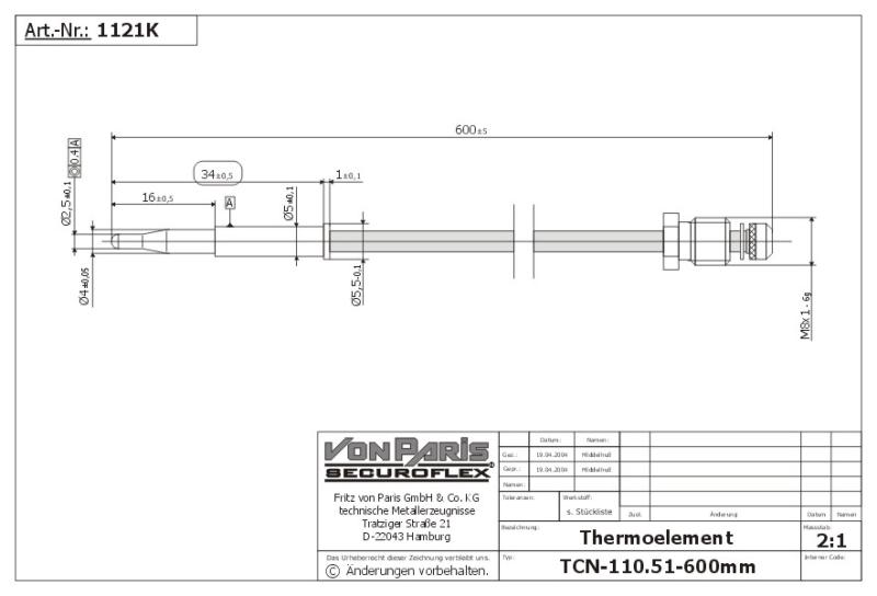Thermocouple TCN-110.51-600mm, M8x1