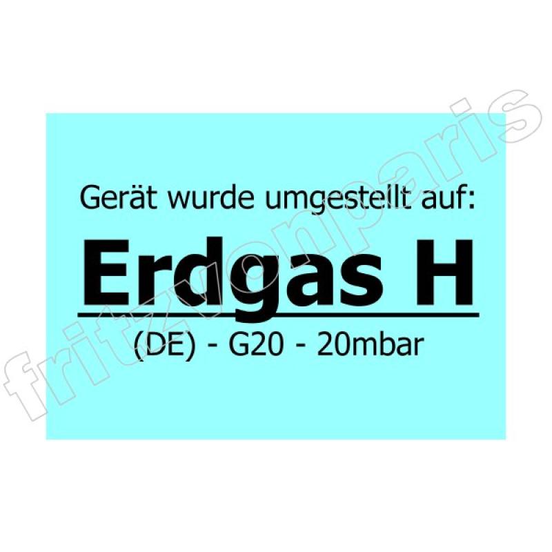 Aufkleber Düsensatz Erdgas H G20/20mbar